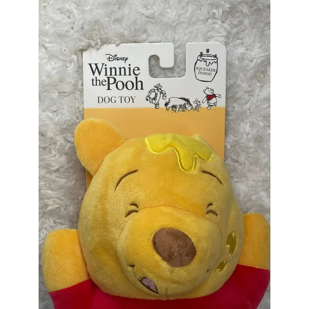 Disney Winnie the Pooh Dog Squeaky Toy Honey Pot Plush Squeaker Yellow Blue NEW